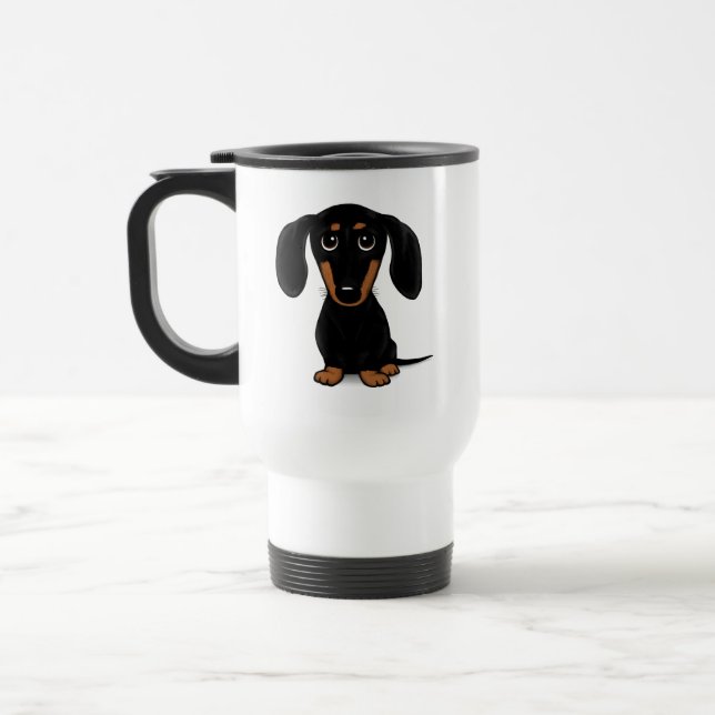 Taza De Viaje Dachshund negro y del moreno de pelo corto lindo (Izquierda)