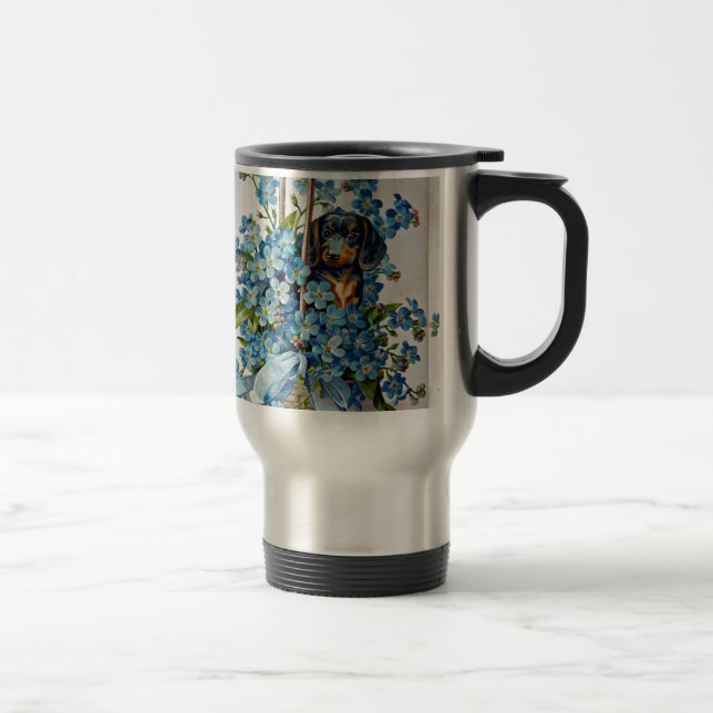 Taza De Viaje Dachshund y Forget-Me-Nots (Derecha)