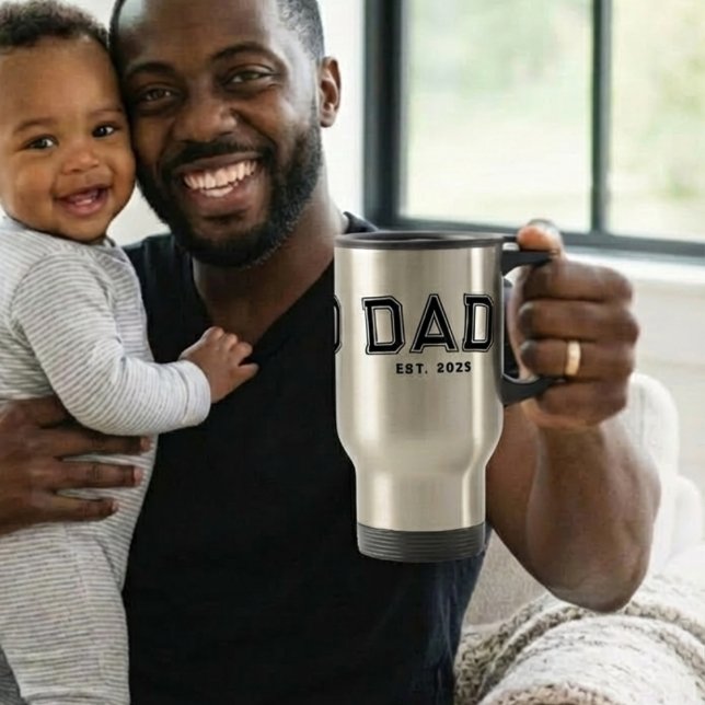 Taza De Viaje Dad Established Bold Black Year New Dad Gift (Subido por el creador)