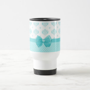 Taza De Viaje Damasco azul de la aguamarina con la cinta de la