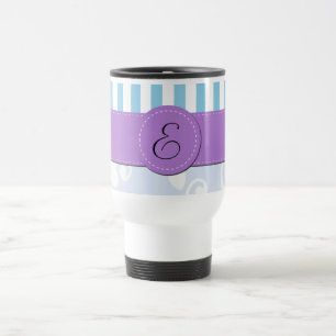 Taza De Viaje Damasco azul, franjas azules, rayas, monograma