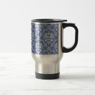 Taza De Viaje Damasco blanco y azul de guijarros
