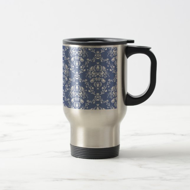 Taza De Viaje Damasco blanco y azul de guijarros (Derecha)