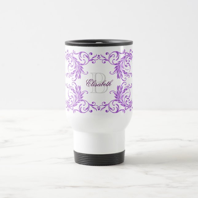 Taza De Viaje Damasco de la violeta del monograma (Centro)
