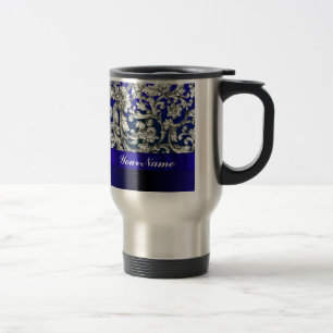 Taza De Viaje damasco floral de bonito en azul