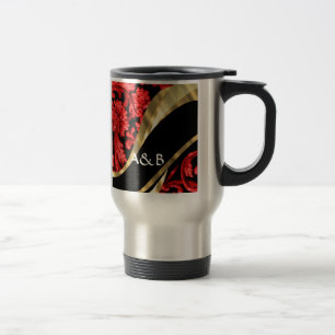 Taza De Viaje Damasco floral rojo y negro