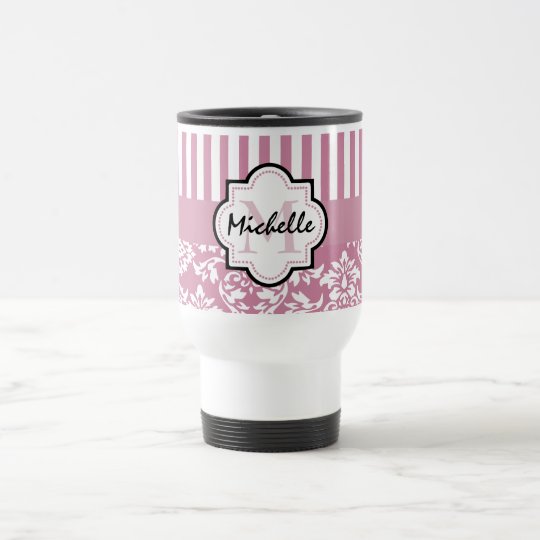 Taza De Viaje Damasco rosado lindo con el monograma