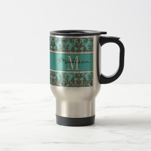 Taza De Viaje Damasco verde azulado azul turquesa y marrón, pers (Derecha)