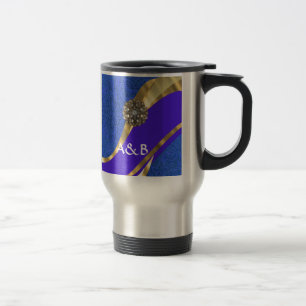 Taza De Viaje Dámaso floral azul y cinta dorada