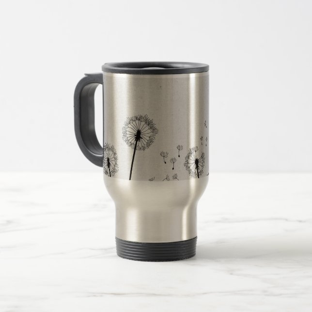 Taza De Viaje Dandelions Flowers Pappus Spores Grey (Anverso izquierdo)