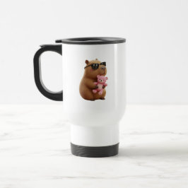 Taza de viaje de capibara fresco que abraza a un o