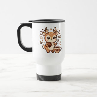 Taza de viaje de ciervo lindo arte de café Kawaii