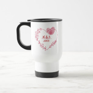 Taza de viaje de corazón floral con huella dactila