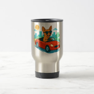 Taza de viaje de dibujos animados de perro conduci