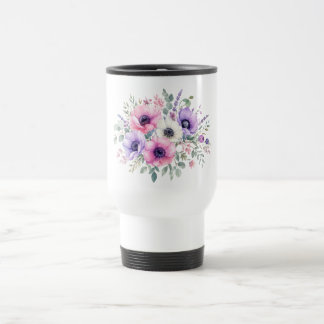 Taza de viaje de flor de anemona acuarela