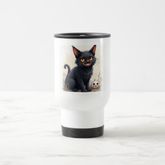 Taza de viaje de gato negro espeluznante