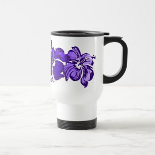 Taza de viaje de hibisco acuarela