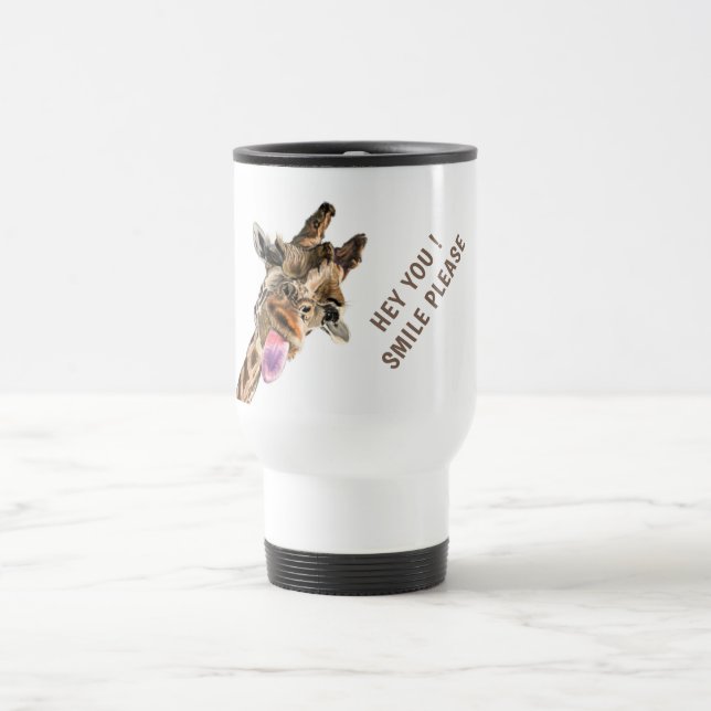 Taza de viaje de jirafa divertida con texto llamat (Centro)