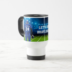 Taza de viaje de jugador de fútbol con camiseta az