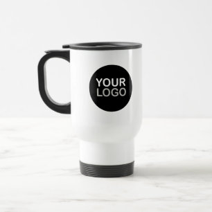 Taza de viaje de marca con logo de empresa en negr
