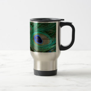 Taza de viaje de pluma de pavo real azul indio