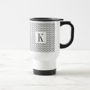 Taza de viaje de punto de línea NEGRA + inicial