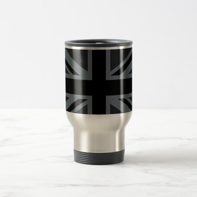 Taza De Viaje Decoración de bandera británica de Black Union Jac (Centro)