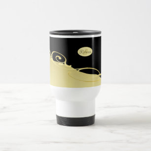 Taza De Viaje Decoración de oro de lujo en oro y negro, Monogram