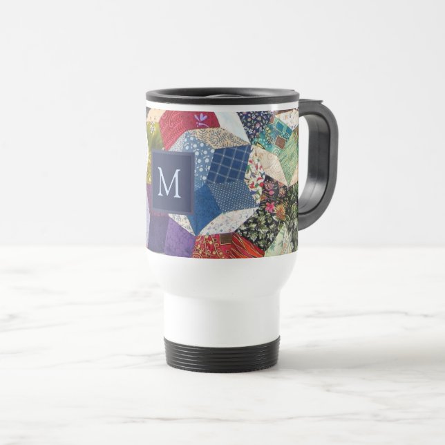 Taza De Viaje Decoupage Patchwork Stars Pattern Monogram (Anverso derecho)