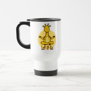 Taza De Viaje Déjalo ir Kawaii jirafa practicando yoga amarillo