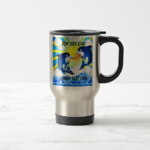 Taza De Viaje Delfines y Sun Personalice Añada su nombre o texto
