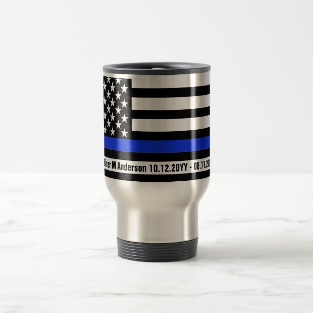 Taza De Viaje Delgado Línea Azul US Bandera Policía Policía Poli (Centro)