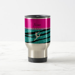 Taza De Viaje Denominar rayas de cebra de purpurina turquesa de