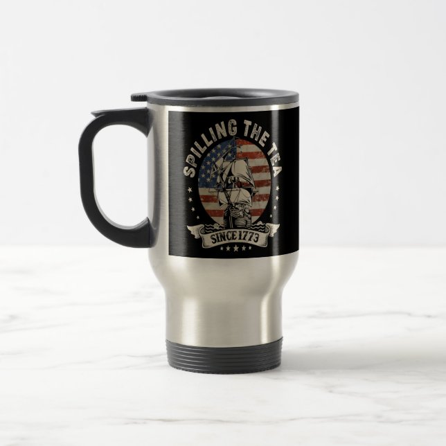 Taza De Viaje Derramamiento Del Té Desde El 4 De Julio Patriótic (Izquierda)