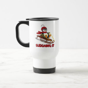 Taza De Viaje Derramamiento: invierno pingüino suave con nieve