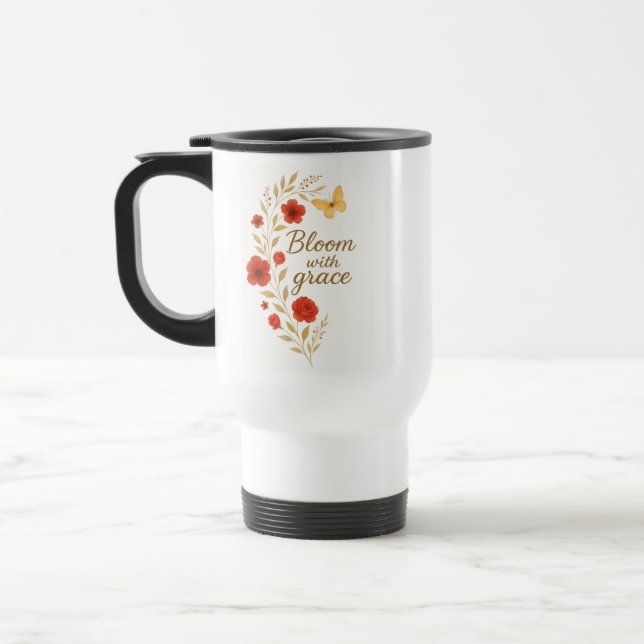 Taza De Viaje Despiense con valentía - Red Rose Empowerment Mug (Izquierda)