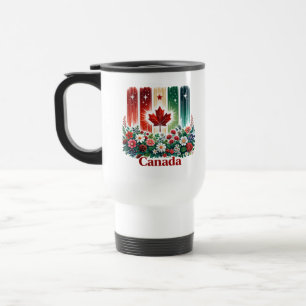 Taza De Viaje Día de Canadá floral Lindo canadiense