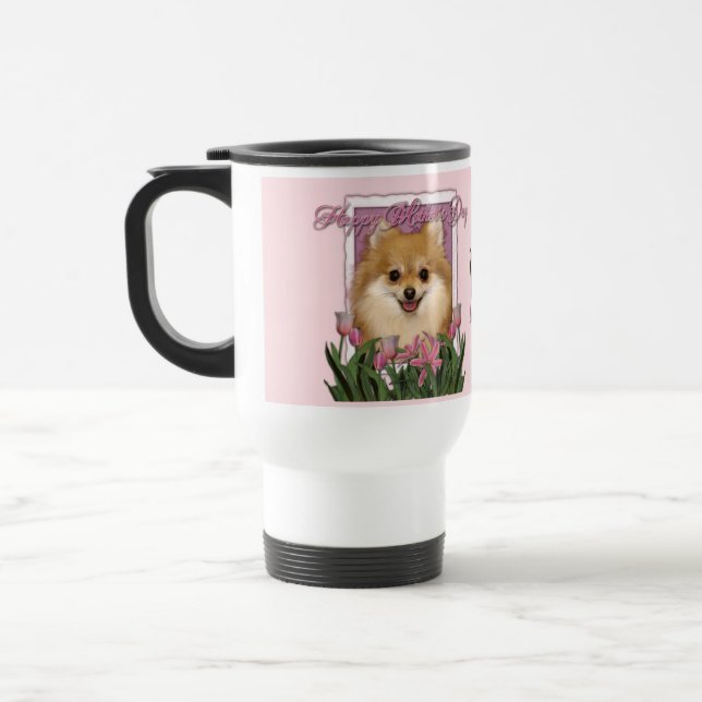 Taza De Viaje Día de la Madre - tulipanes rosados - Pomeranian (Izquierda)