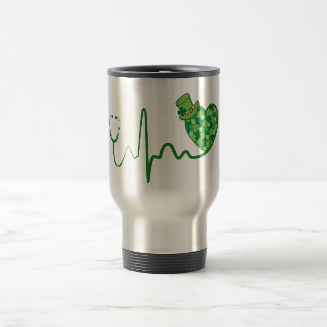 Taza De Viaje Día de San Patricio Verde Estetoscopio 15oz (Centro)