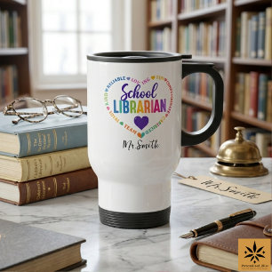 Taza De Viaje Día del Bibliotecario Escolar Personalizado Nomb