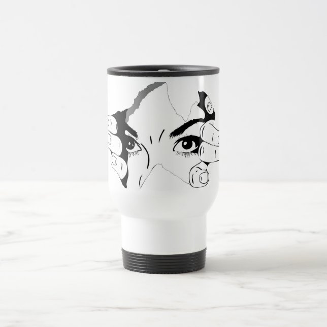 Taza De Viaje dibujo de ojos y manos humanos (Centro)
