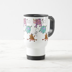 Taza De Viaje Dibujo de Personalizado de vacas cómicas geométr