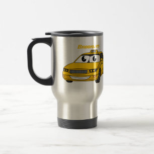 Taza De Viaje Dibujo ilustrativo de divertido taxi amarillo lind