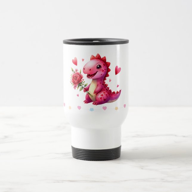 Taza De Viaje Dinosaurio El día de San Valentín lindo (Centro)
