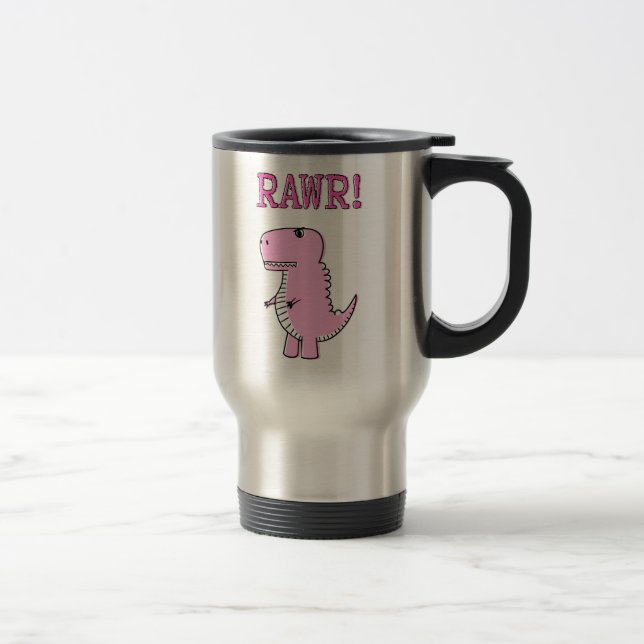 Taza De Viaje Dinosaurio T-Rex, Personalizado Rosa Cuto Y Enojad (Derecha)