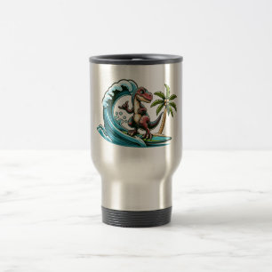 Taza De Viaje Dinosaurio tropical de surf
