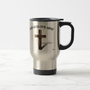 Taza De Viaje DIOS BENDIGA A NUESTRO EJÉRCITO con cruz robusta