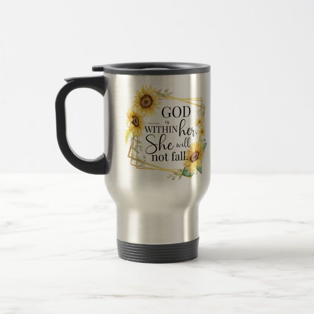 Taza De Viaje Dios está dentro de ella - Salmo 46:5 Cristiano gi (Izquierda)