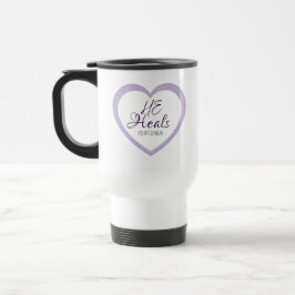 Taza De Viaje Dios Sana los Corazones Rotos Lila y Blanco