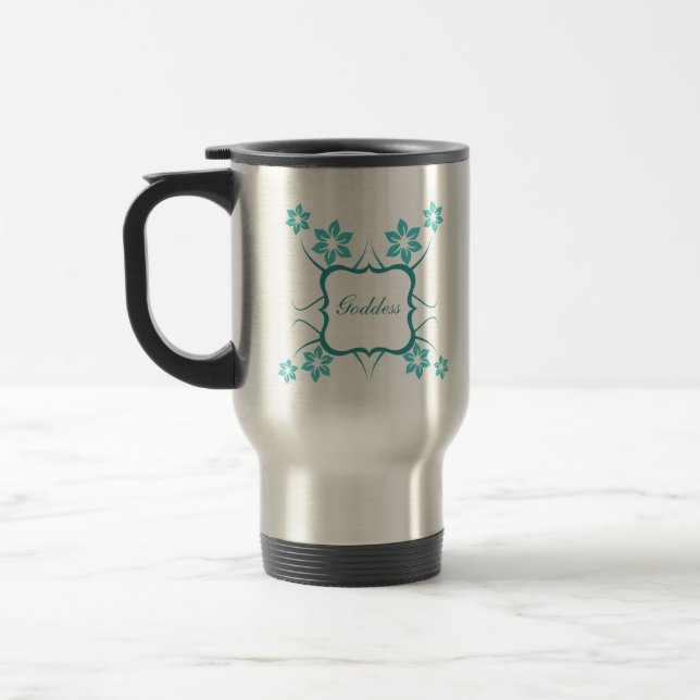 Taza De Viaje Diosa Mug Floral, Turquesa (Izquierda)